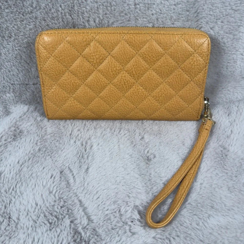 Steve Madden Mustard Yellow‎ Quilted Zip Around Wristlet Wallet Gold Hardware